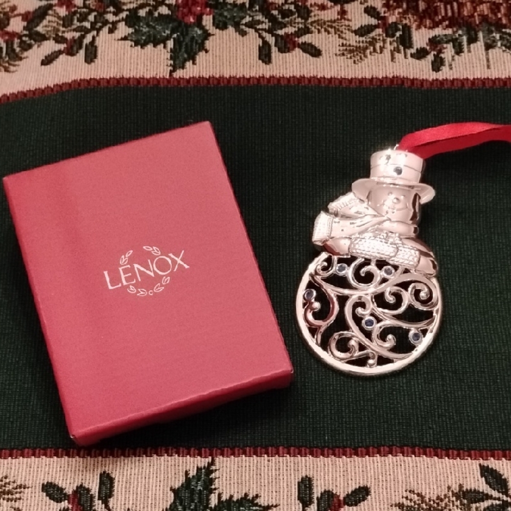 Lenox Silver Plated Snowman With Blue Crystals Ornament NEW